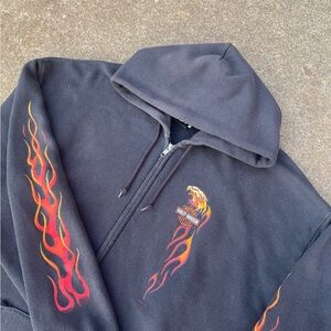INSANE 90s Harley Davidson Made In USA Modesto California Zip-Up Flame Hoodie